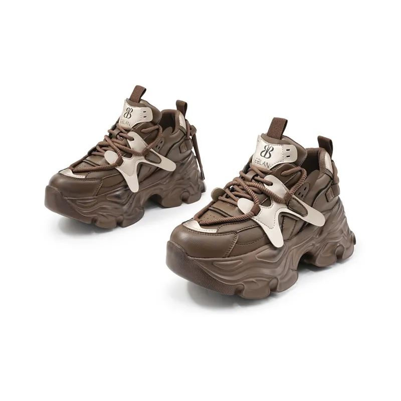 EBLAN Height Increasing Low Top Chunky Sneakers Women's Brown-2