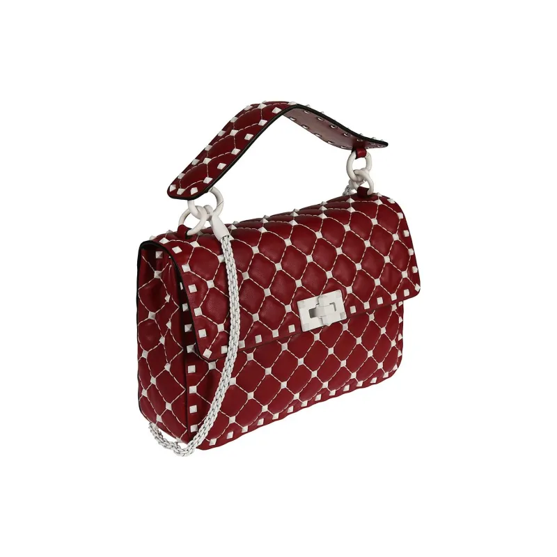 Valentino ROCKSTUD SPIKE Lambskin Portable Crossbody Bag Shoulder Bag Medium Size Women's Red-1