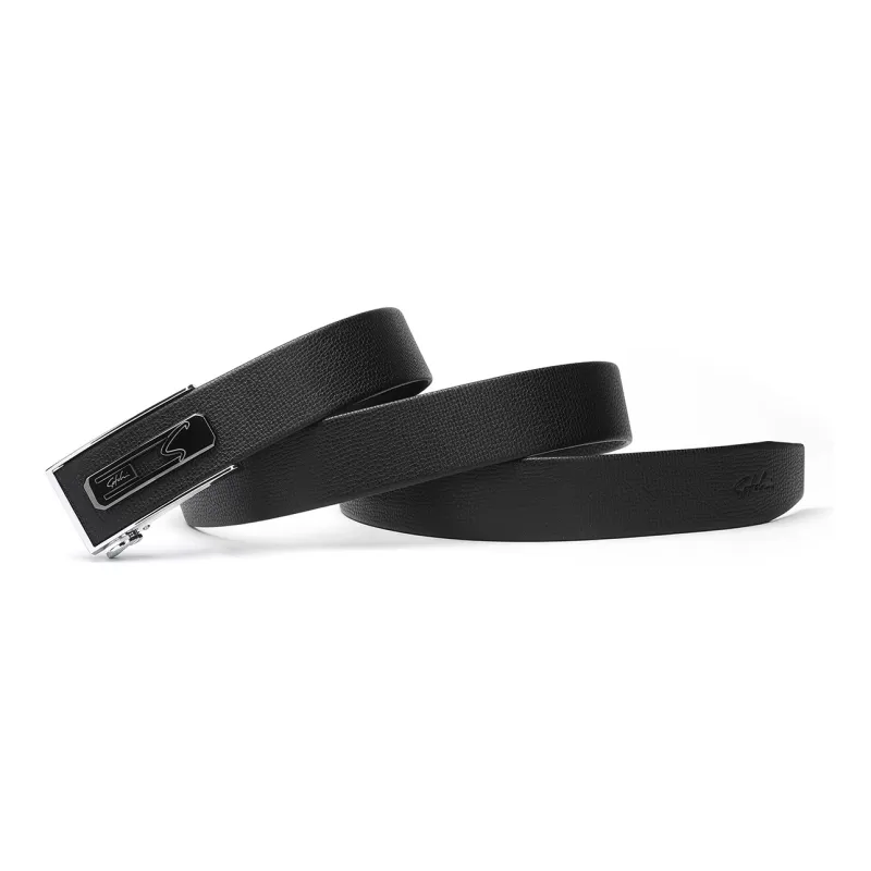 Satchi Sandu Top Grain Cow Leather Automatic Buckle Belt Stainless Steel Belt Men's Black Width 3.45cm-2