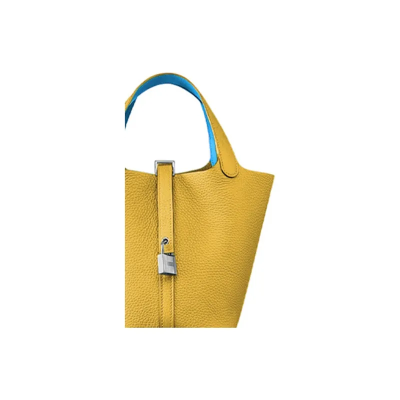 HERMES Picotin Taurillon Clemence Leather Basket Bag Bucket Bag Handbag Women's Amber/Celeste Amber Yellow/Sky Blue-2