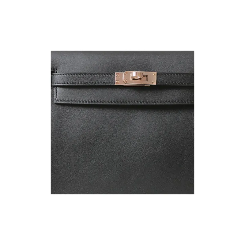 HERMES Kelly Danse Swift Leather One Shoulder Crossbody Clutch Backpack Unisex Noir Black-4