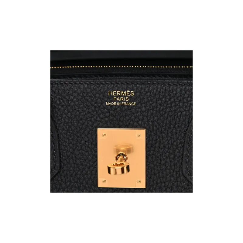HERMES Birkin Togo Calfskin With Canvas And Swift Leather One Shoulder Handbags Unisex Black-6