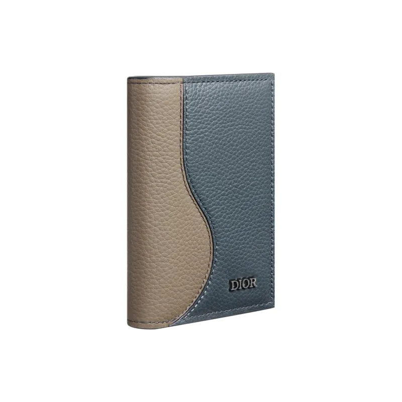 DIOR Saddle Grained Calfskin Card Holder Men's Brown & Dark Gray-1