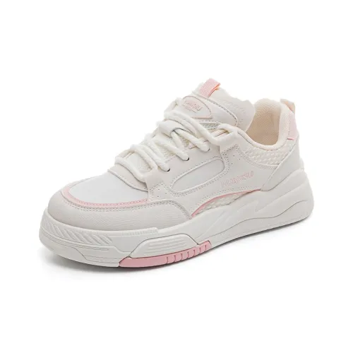 HUANQIU Abrasion Resistant Low Top Skateboard Shoes Women's Beige Pink