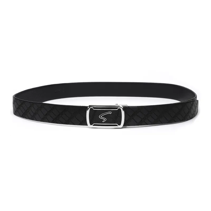 Satchi Sandu Belt With External Automatic Buckle Crocodile Pattern Cow Leather Leather Belts Men's Black Width  3.5cm-3