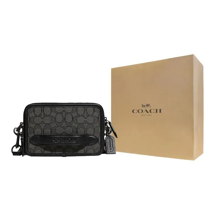 COACH Charter Fabric With Cow Leather Shoulder Bag, Crossbody Bag Men's Black-8