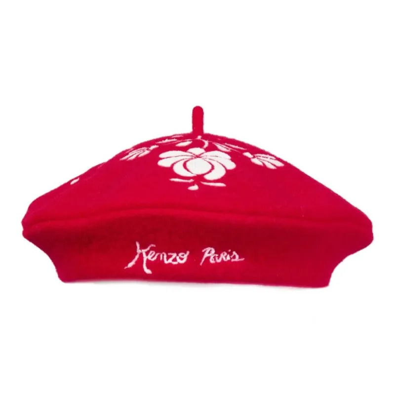 KENZO Floral-embroidered Wool-blend Beret-0