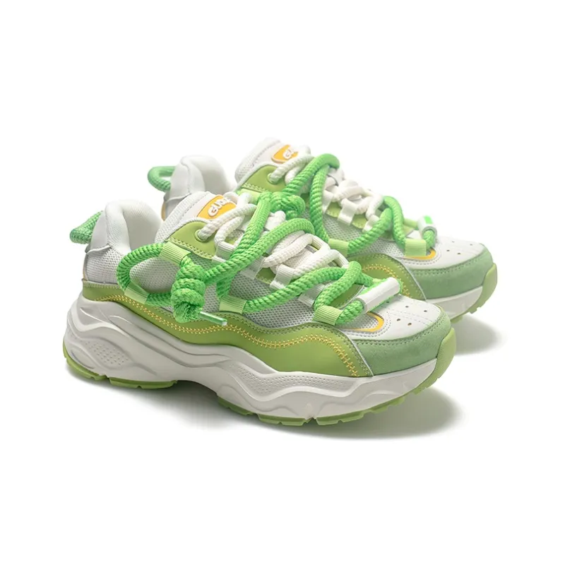 Ancient Finches Guque Stars Collection Low Top Chunky Sneakers Unisex Beige Green-4
