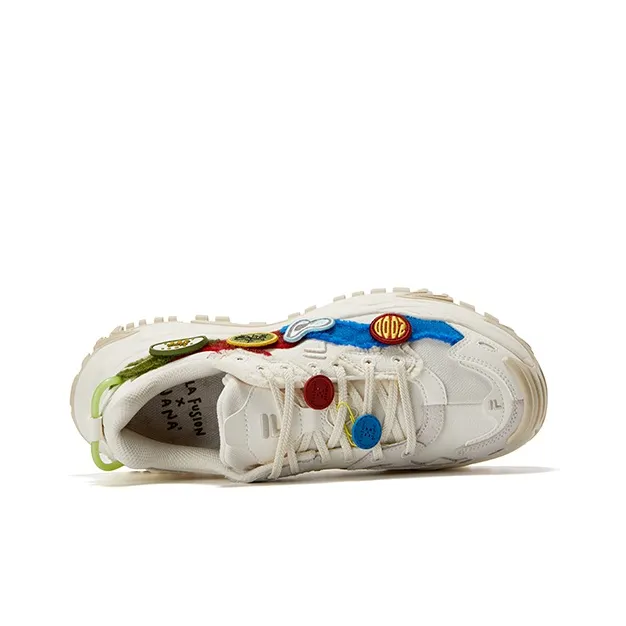 FILA FUSION Cushioning Anti Slip Wear Resistant Breathability Low Top Chunky Sneakers Women's Milk White Box-5
