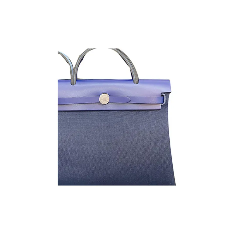 HERMES Herbag Reversible Canvas With Cow Leather Handbag Shoulder Bag Crossbody Bag Unisex Marine Blue Sapphire Blue-3