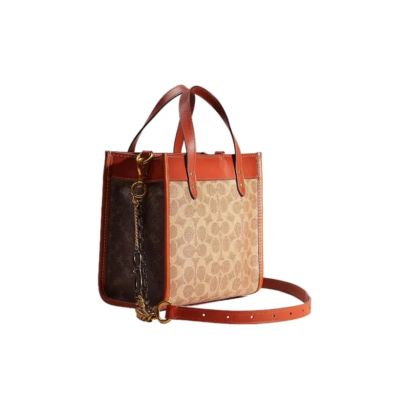COACH Field Canvas With Leather Tote Bag Shopping Bag Handbag Small Size Women's Multicolor-1