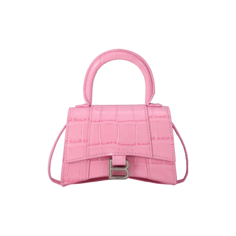 Balenciaga Hourglass Crocodile Leather Handbag, Shoulder Bag, Crossbody Bag Mini Women's Pink-0
