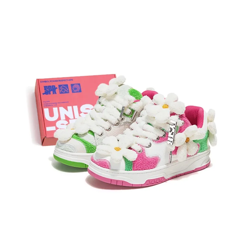 FY SPR Blossom Collection Low Top Skateboard Shoes Unisex White Red Green-0