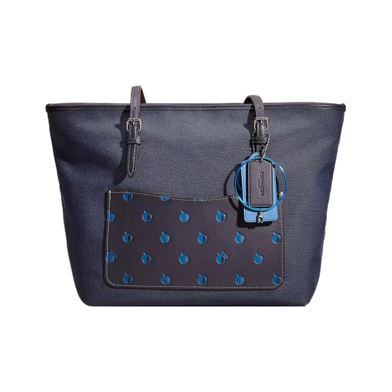 COACH City Canvas With Leather Tote Bag Shopping Bag One Shoulder Handbag Large Size Women's Silver Panel Denim-0