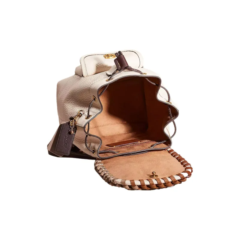 COACH Riya Eggstone Pattern Leather With Glove Tanned Leather Backpack Medium Size Women's Brass & Chalk Multicolor-2