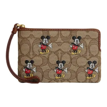 COACH COACH X DISNEY Eggstone Grain Leather Wallet Small Size Women's Brass & Khaki & Redwood Multicolor