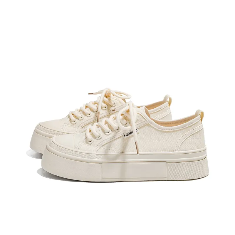 HUANQIU Wear resistant And Lightweight Low Top Canvas Shoes Women's Beige-1