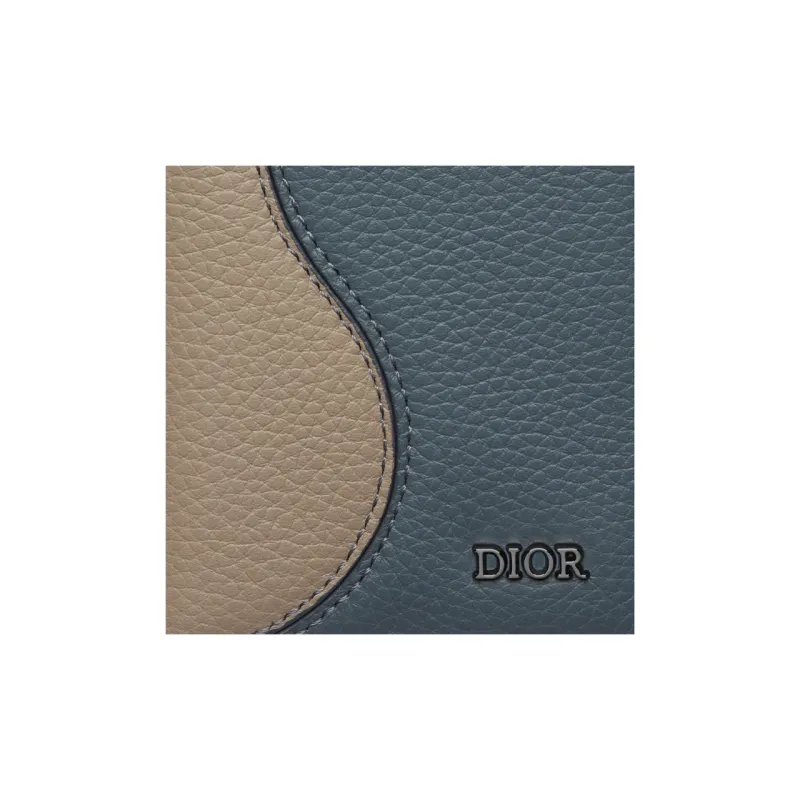 DIOR Saddle Grained Calfskin Card Holder Men's Brown & Dark Gray-4