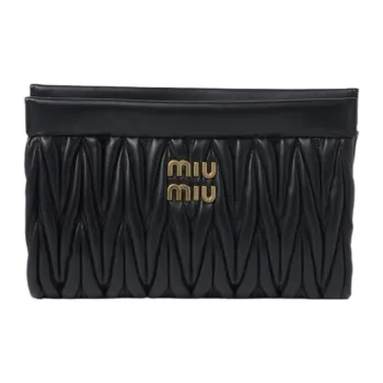 MIU MIU Matelassé Nappa Leather One Shoulder Crossbody Clutches Women's Black