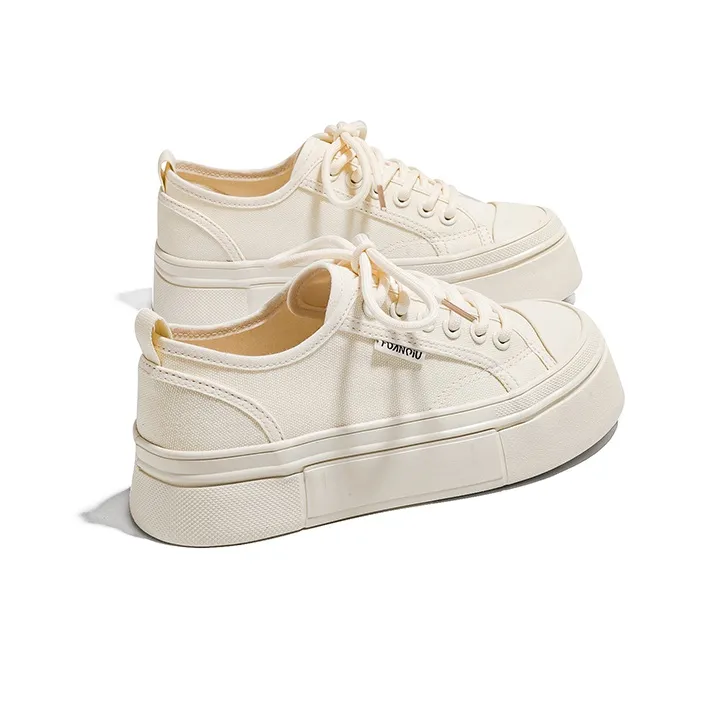 HUANQIU Wear resistant And Lightweight Low Top Canvas Shoes Women's Beige-4