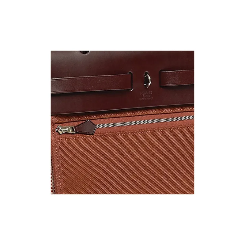 HERMES Herbag Zip Cow Leather Shoulder Bag Crossbody Bag Women's Beige/Brick Red/Pink-4