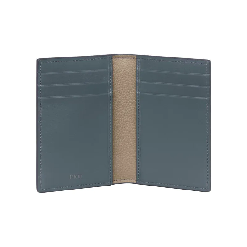 DIOR Saddle Grained Calfskin Card Holder Men's Brown & Dark Gray-3