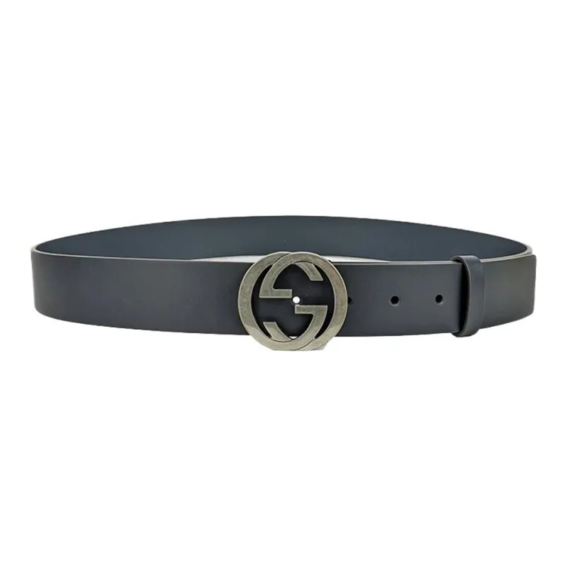 GUCCI Classic Double G Logo Smooth Buckle Leather Leather Belts Men's Black Width 3.5CM-1