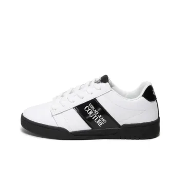 VERSACE JEANS Couture Low Top Skateboard Shoes 3.5cm Men's White Black Heel Tab