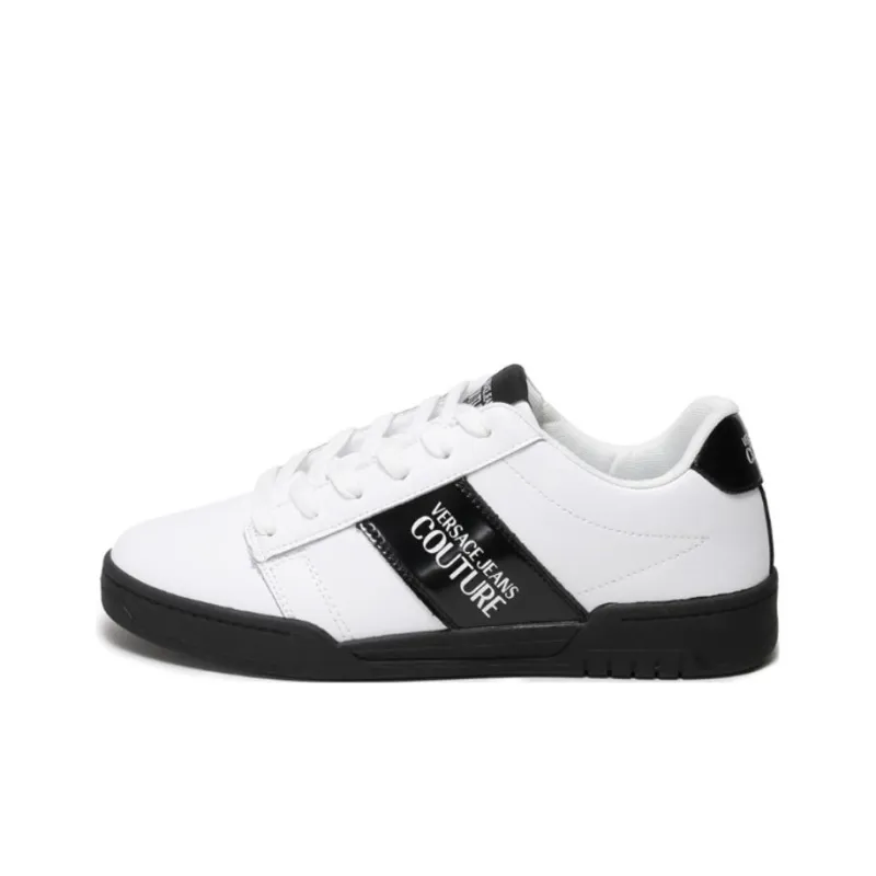 VERSACE JEANS Couture Low Top Skateboard Shoes 3.5cm Men's White Black Heel Tab-0