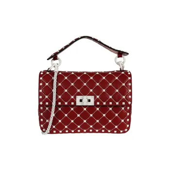 Valentino ROCKSTUD SPIKE Lambskin Portable Crossbody Bag Shoulder Bag Medium Size Women's Red