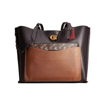 COACH Willow Polished Pebbled Leather Tote Bag Shopping Bag Handbags Large Size Women's Brown & Black