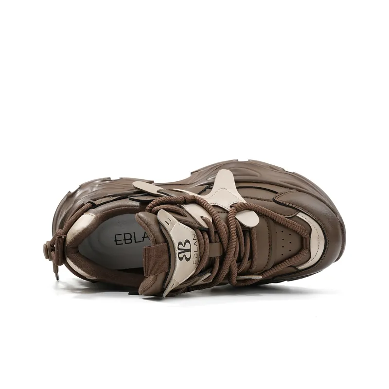 EBLAN Height Increasing Low Top Chunky Sneakers Women's Brown-4