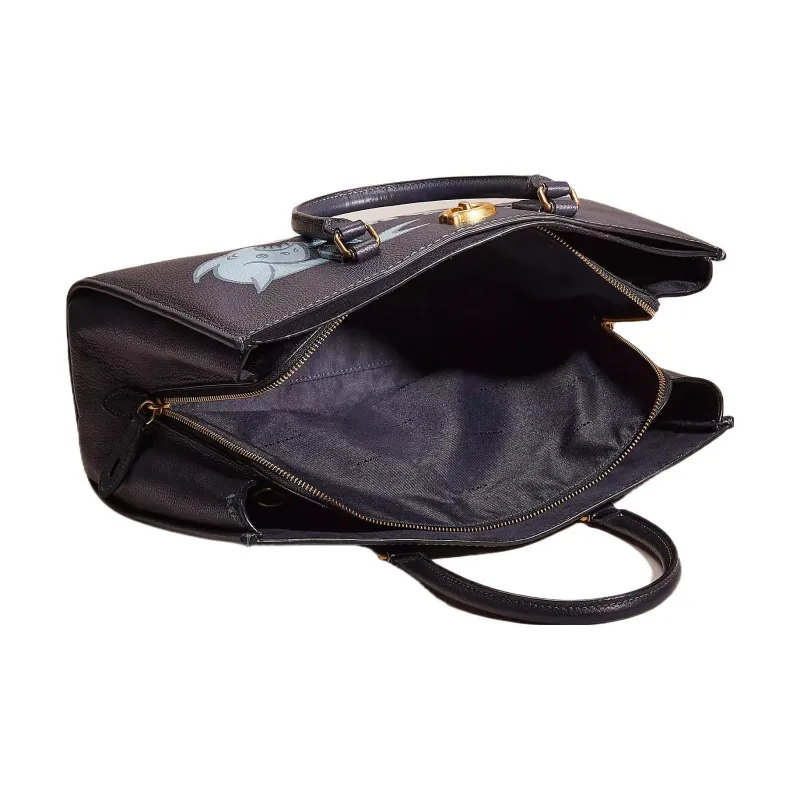 COACH Polished Pebble Leather Tote Bag, Shopping Bag, Handbag Tubas Women's Brass & Midnight Marine Blue-2