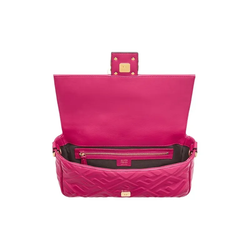 FENDI Baguette Nappa Leather Handbag, Shoulder Bag Medium Size Women's Pink-3