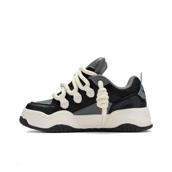 Pandas Move Cushioning Wear-Resistant Mid-Top Skateboard Shoes Unisex Black
