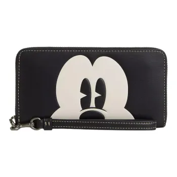 COACH Disney, Collaboration Zip Around Calfskin Wrist Bag Clutch Wallet Women's Bronze & Black Multicolor