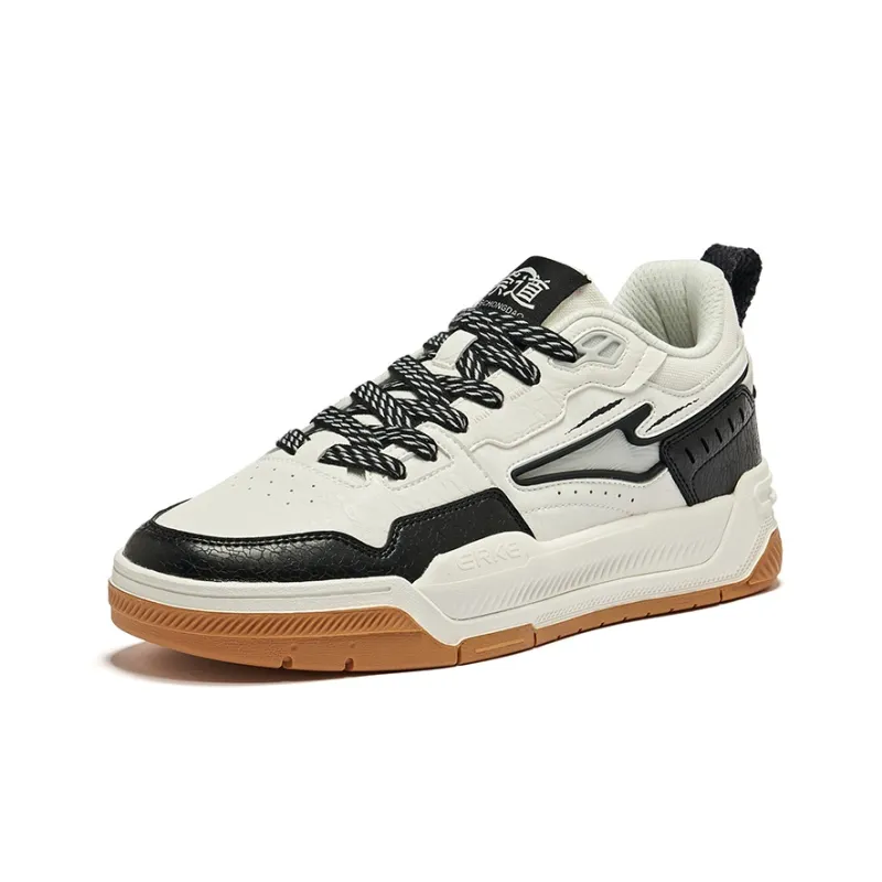 Erke Flying Phoenix Anti Slip Wear Resistant Low Top Skateboard Shoes Men's Microcrystal White Jet Black-2