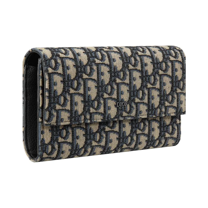 DIOR Oblique Jacquard Fabric Wallet Regular Men's Beige & Black-1