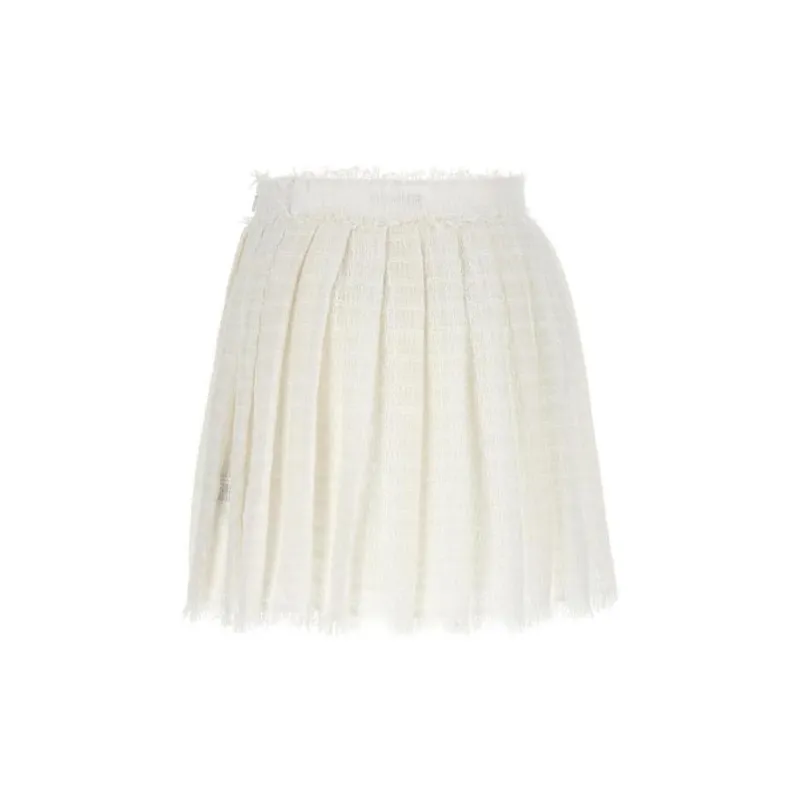 BALMAIN Logo Patch Pleated Tweed Mini Skirt-1