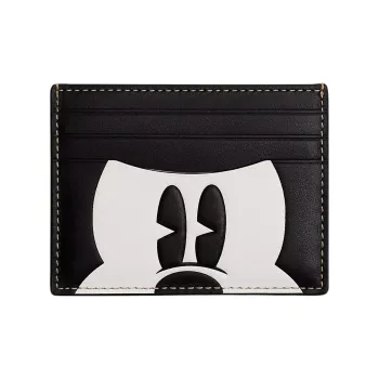 COACH Disney Collaboration Card Case Calfskin Coin Purses Card Holders Unisex Bronze & Black & White