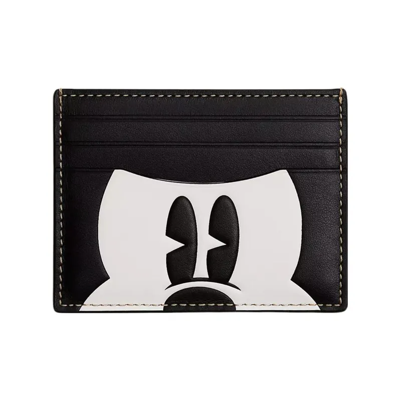 COACH Disney Collaboration Card Case Calfskin Coin Purses Card Holders Unisex Bronze & Black & White-0