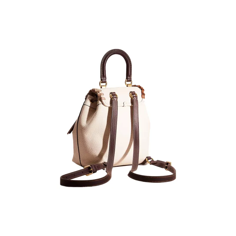 COACH Riya Eggstone Pattern Leather With Glove Tanned Leather Backpack Medium Size Women's Brass & Chalk Multicolor-1