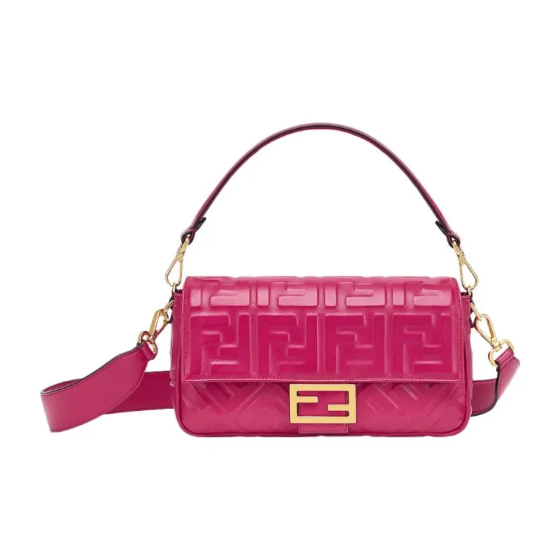 FENDI Baguette Nappa Leather Handbag, Shoulder Bag Medium Size Women's Pink-0