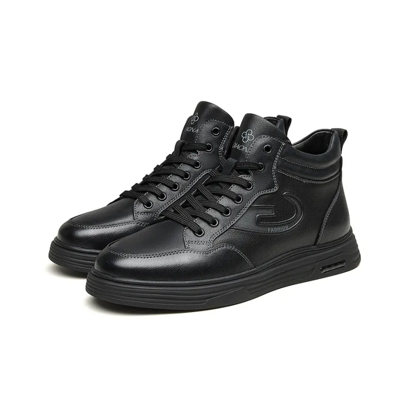 QIAONAI Warm High Top Skateboard Shoes Men's Black-3