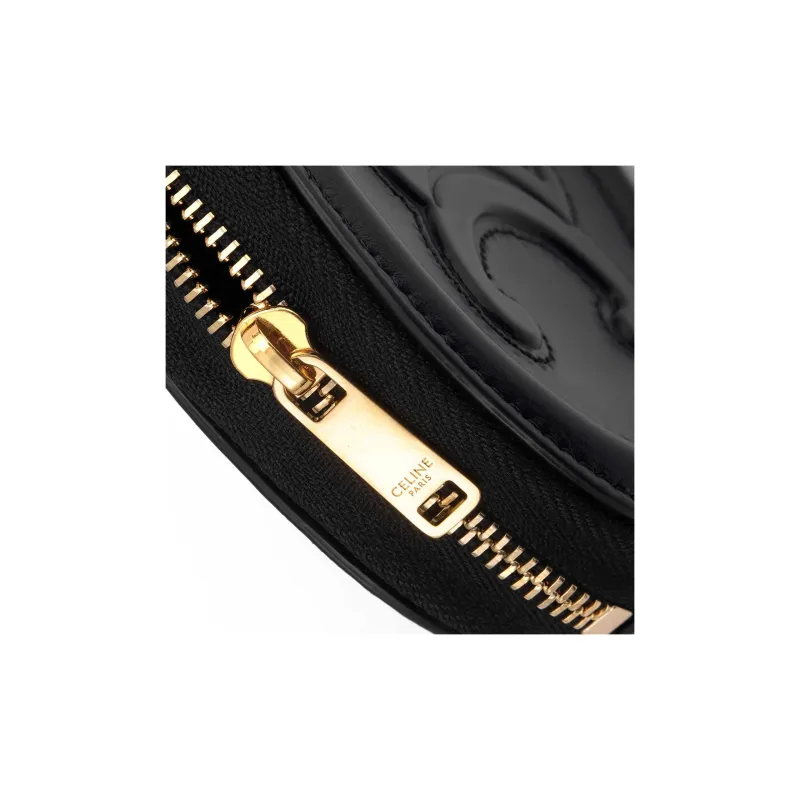CELINE Smooth Calf Leather Zip Coin Purse, Clutch Women's Black-6