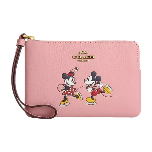 COACH COACH X DISNEY Pebbled Leather Wallet Small Size Women's Brass & Light Blush Multicolor