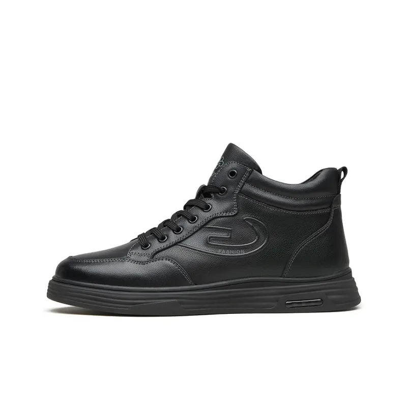 QIAONAI Warm High Top Skateboard Shoes Men's Black-0