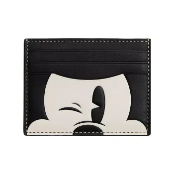 COACH Disney Slim ID Card Case Disney Collaboration Calfskin Wallets Card Holders Women's Black
