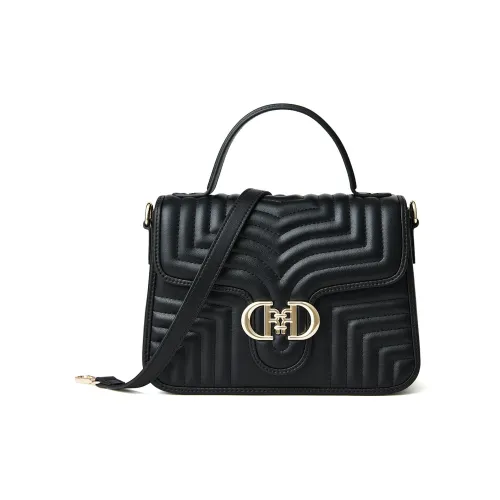 RED DRAGONFLY Cow Leather Diamond Pattern Bag, Portable Crossbody Bag, Shoulder Bag Regular Women's Black