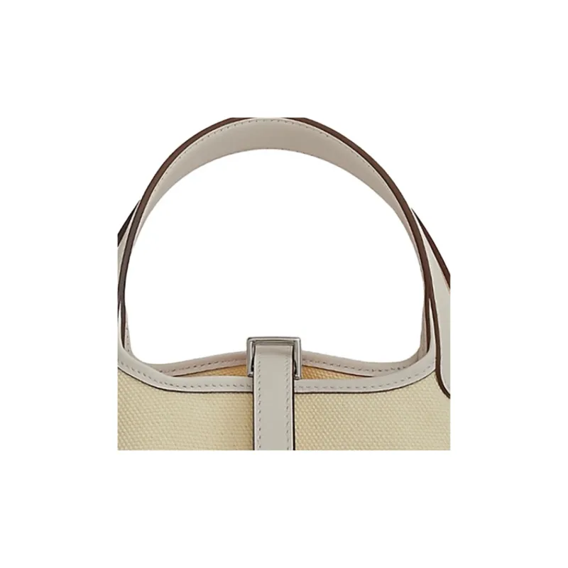 HERMES Picotin Lock Goeland Canvas With Swift Calfskin Canvas Bag Basket Bag Bucket Bag Handbag 18 Women's Cream White-4